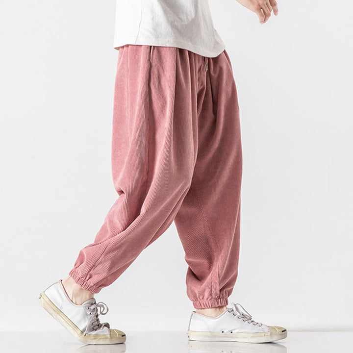 Buddha Stones Casual Pure Color Men's Drawstring Corduroy Harem Ankle-Length Pants With Pockets - image 29