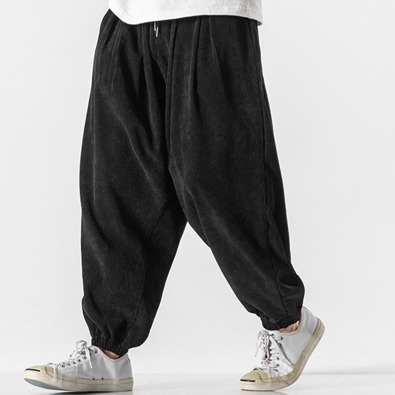 Buddha Stones Casual Pure Color Men's Drawstring Corduroy Harem Ankle-Length Pants With Pockets - image 10