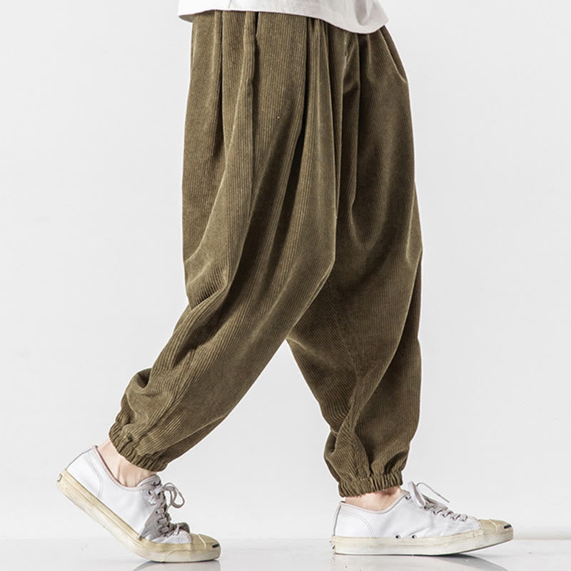 Buddha Stones Casual Pure Color Men's Drawstring Corduroy Harem Ankle-Length Pants With Pockets - image 24