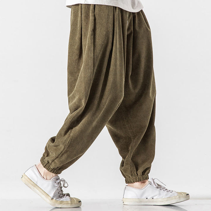 Buddha Stones Casual Pure Color Men's Drawstring Corduroy Harem Ankle-Length Pants With Pockets - image 24