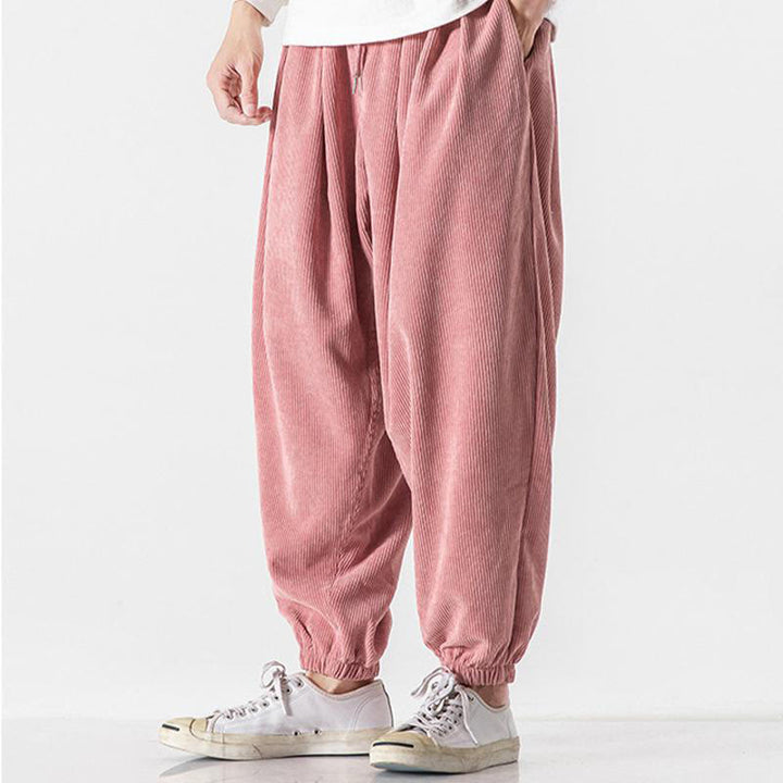 Buddha Stones Casual Pure Color Men's Drawstring Corduroy Harem Ankle-Length Pants With Pockets - image 28