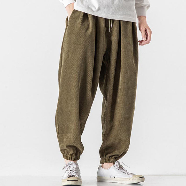 Buddha Stones Casual Pure Color Men's Drawstring Corduroy Harem Ankle-Length Pants With Pockets - image 21