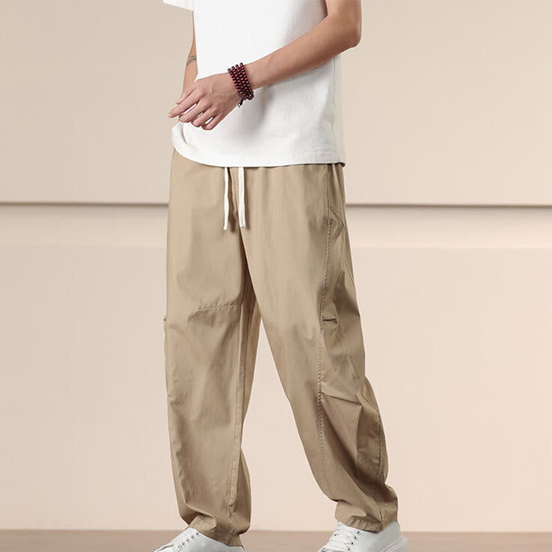 Buddha Stones Casual Vintage Solid Color Drawstring Men's Cargo Pants With Pockets - PaleGoldenrod - US/UK/AU46，EU56 (5XL) - image 0