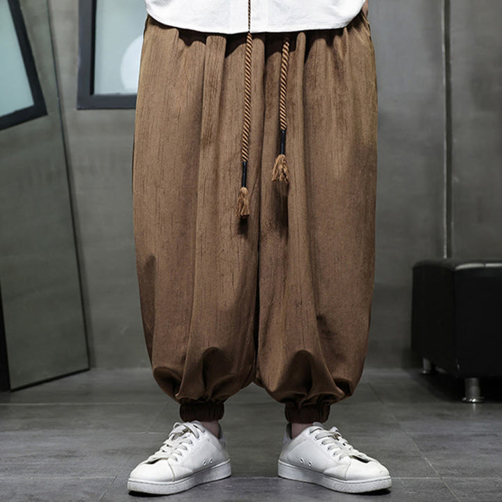 Buddha Stones Casual Daily Pure Color Drawstring Design Men's Harem Pants With Pockets - image 11