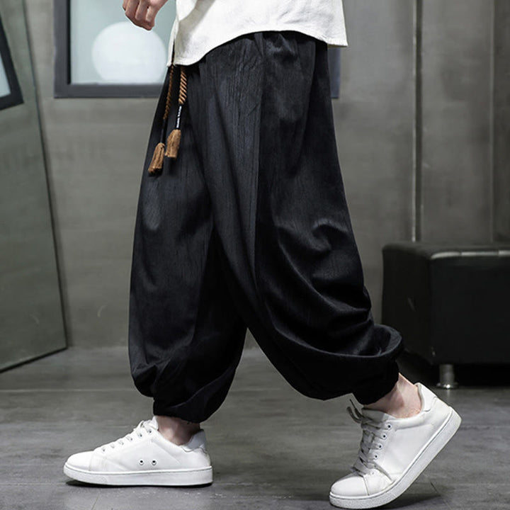 Buddha Stones Casual Daily Pure Color Drawstring Design Men's Harem Pants With Pockets - image 7