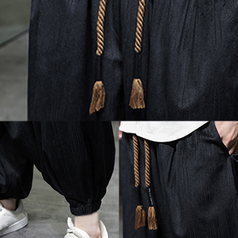 Buddha Stones Casual Daily Pure Color Drawstring Design Men's Harem Pants With Pockets - image 9