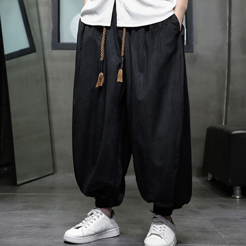 Buddha Stones Casual Daily Pure Color Drawstring Design Men's Harem Pants With Pockets - image 1