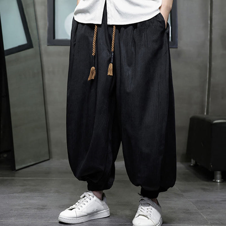 Buddha Stones Casual Daily Pure Color Drawstring Design Men's Harem Pants With Pockets - image 1