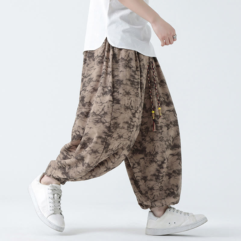 Buddha Stones Retro Casual Drawstring Design Floral Pattern Men's Harem Pants With Pockets - image 3