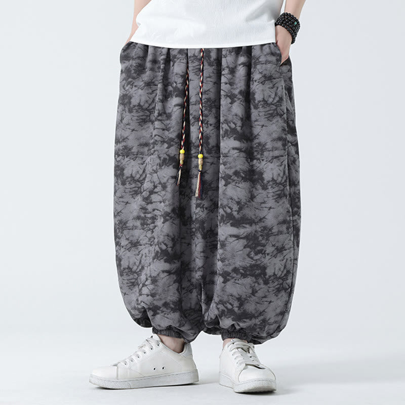 Buddha Stones Retro Casual Drawstring Design Floral Pattern Men's Harem Pants With Pockets - Gray - US/UK/AU48，EU58(5XL) - image 10