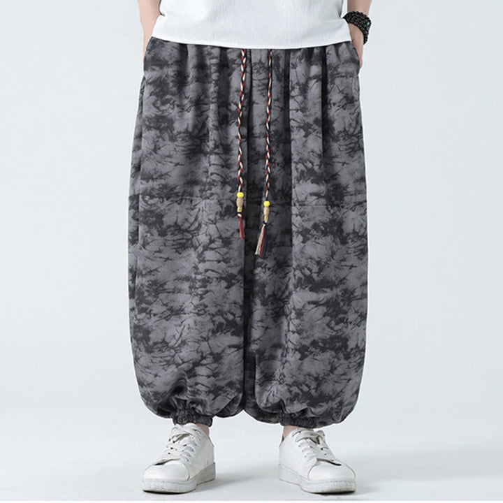 Buddha Stones Retro Casual Drawstring Design Floral Pattern Men's Harem Pants With Pockets - image 12