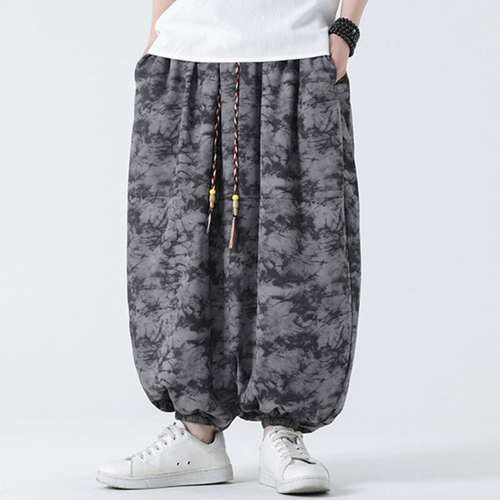 Buddha Stones Retro Casual Drawstring Design Floral Pattern Men's Harem Pants With Pockets - image 14
