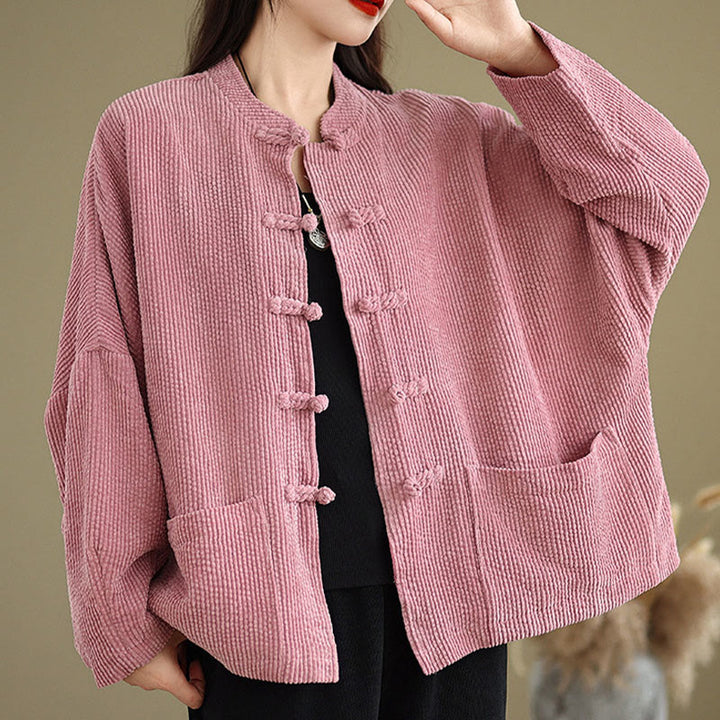 Buddha Stones Frog-button Stand Collar Women's Cotton Linen Corduroy Jacket - image 13
