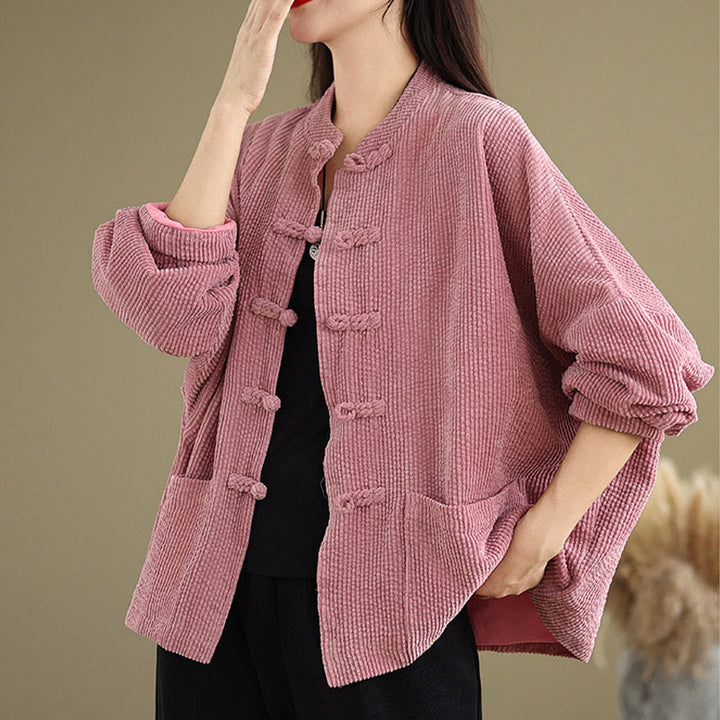 Buddha Stones Frog-button Stand Collar Women's Cotton Linen Corduroy Jacket - image 15