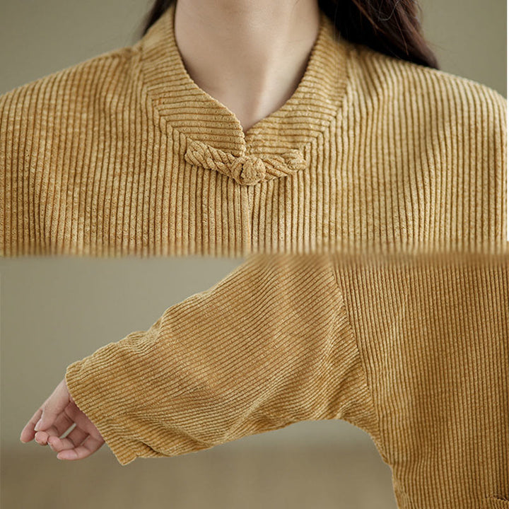 Buddha Stones Frog-button Stand Collar Women's Cotton Linen Corduroy Jacket - image 9