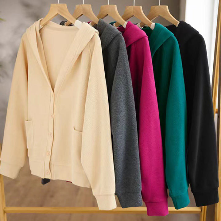 Buddha Stones Plain Buttons Women's Hooded Jacket With Pockets - image 32