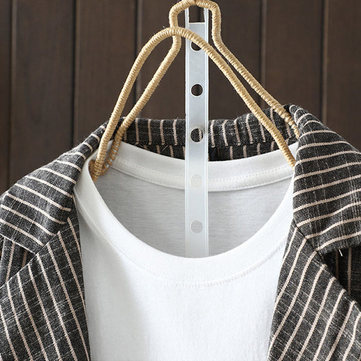 Buddha Stones Splicing Stripes Women's Cotton Linen Jacket With Pockets - image 3