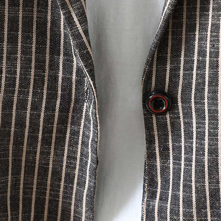 Buddha Stones Splicing Stripes Women's Cotton Linen Jacket With Pockets - image 5