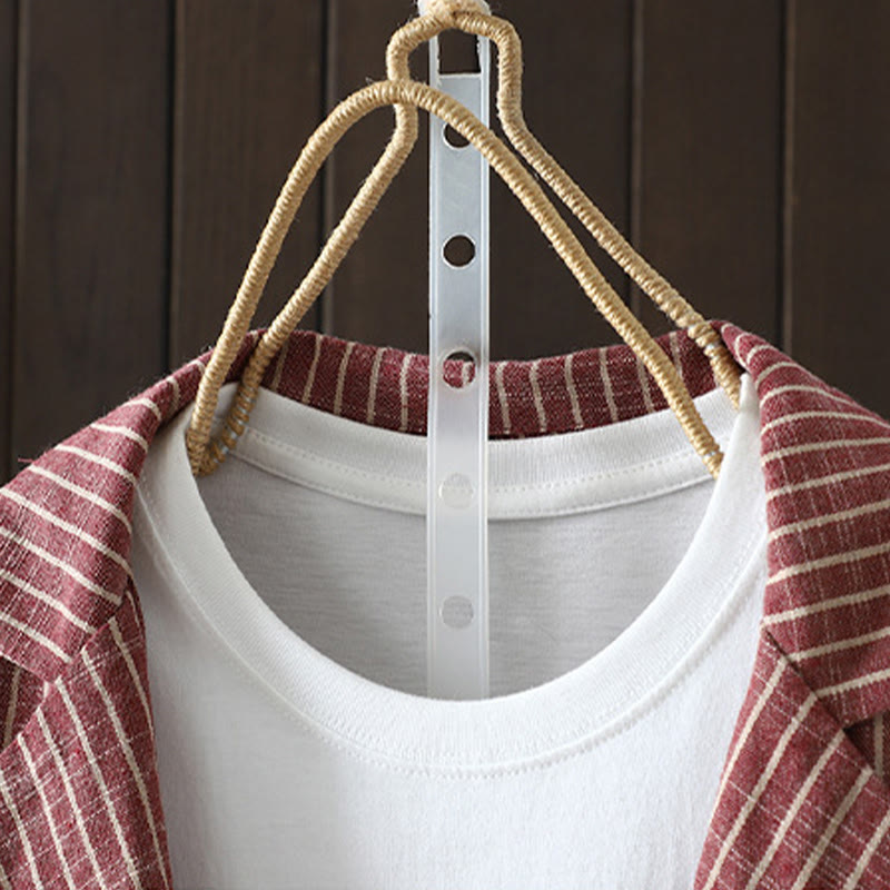 Buddha Stones Splicing Stripes Women's Cotton Linen Jacket With Pockets - image 9