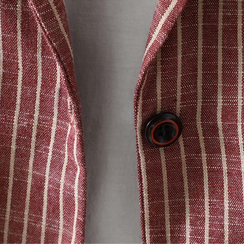 Buddha Stones Splicing Stripes Women's Cotton Linen Jacket With Pockets - image 12