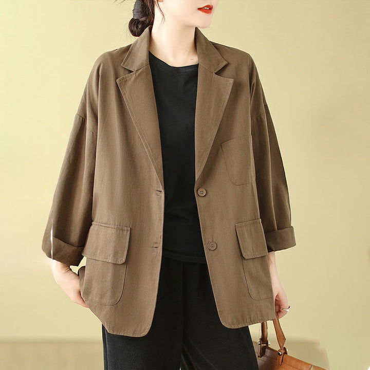 Buddha Stones Plain Women's Cotton Suit Jacket With Pockets - image 2