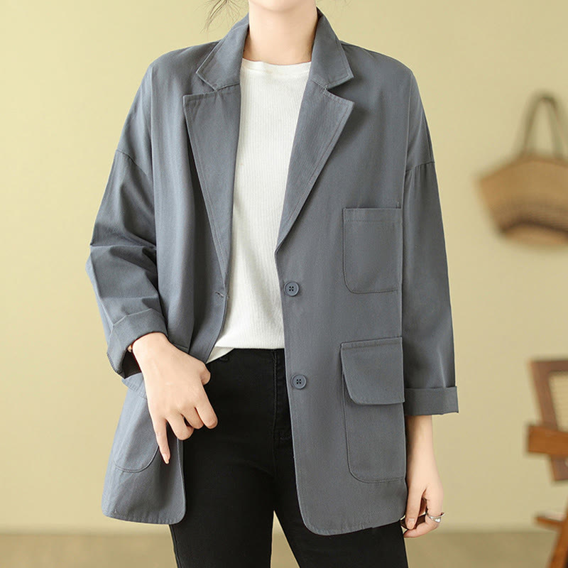 Buddha Stones Plain Women's Cotton Suit Jacket With Pockets - image 10