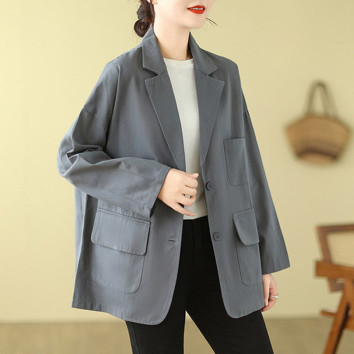 Buddha Stones Plain Women's Cotton Suit Jacket With Pockets - image 11