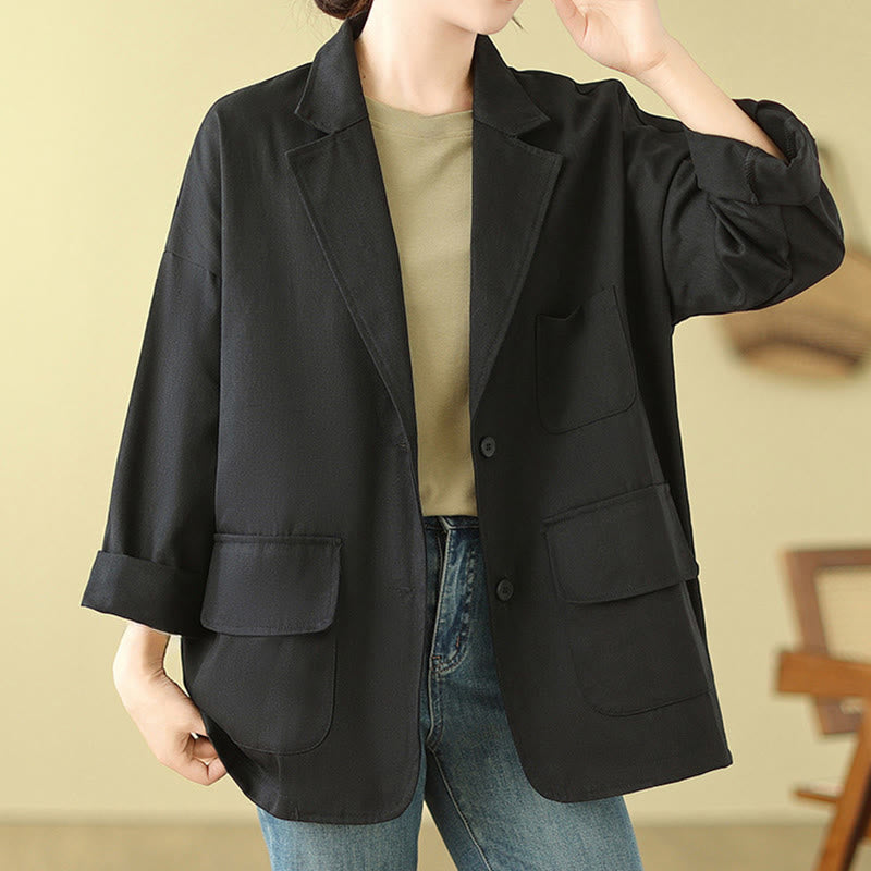 Buddha Stones Plain Women's Cotton Suit Jacket With Pockets - image 15