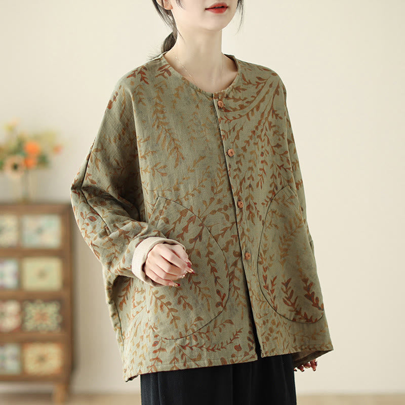 Buddha Stones Leaf Print Women's Jacket With Pockets - image 4