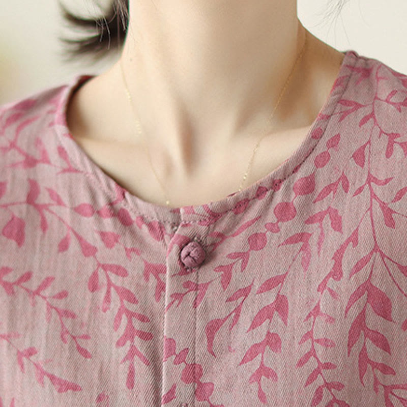 Buddha Stones Leaf Print Women's Cotton Linen Jacket With Pockets - image 12