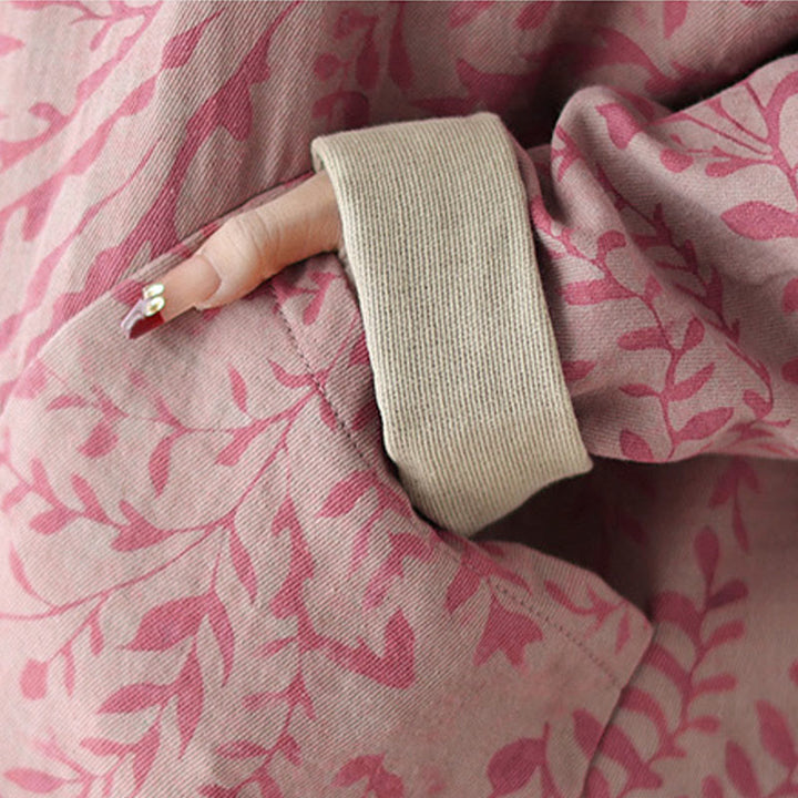 Buddha Stones Leaf Print Women's Cotton Linen Jacket With Pockets - image 15