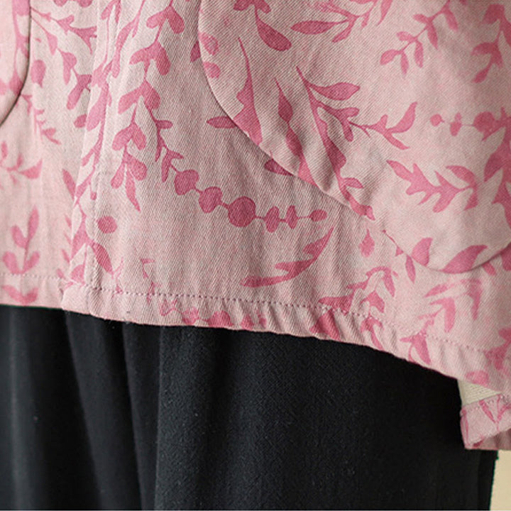 Buddha Stones Leaf Print Women's Cotton Linen Jacket With Pockets - image 17