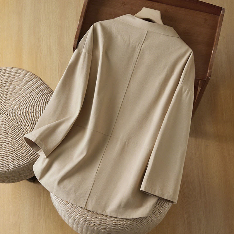 Buddha Stones Plain Button Women's Cotton Suit Jacket With Pockets - image 2