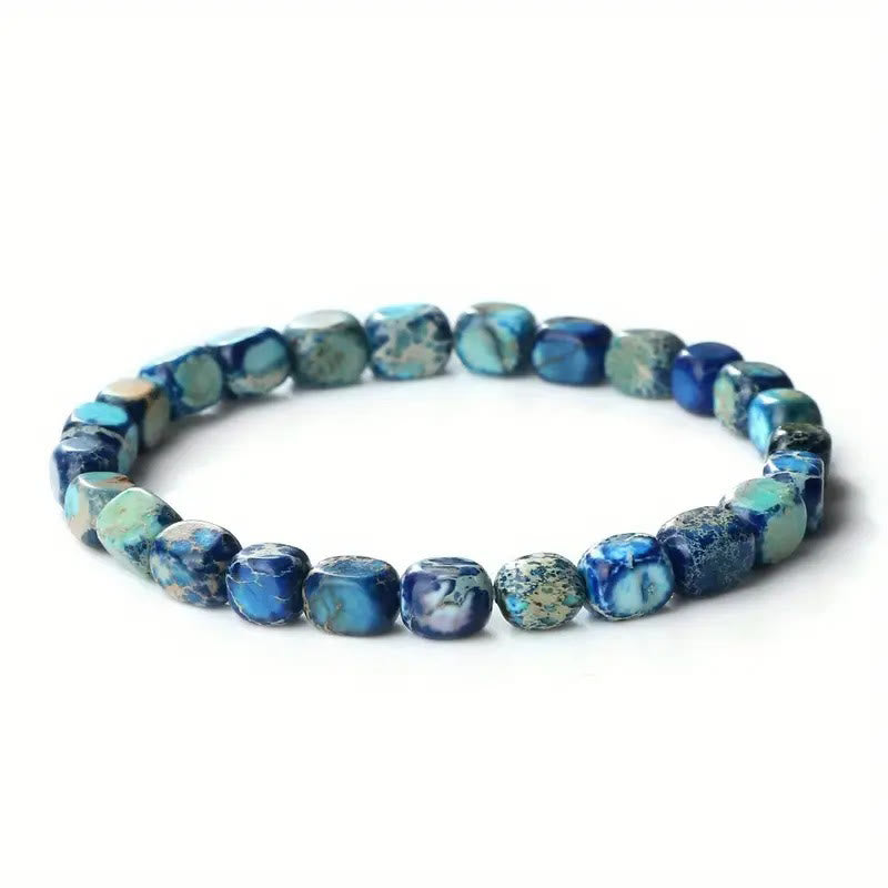 Buddha Stonesnatural Colorful Emperor Stone Oval Square Beads Anti-stress Bracelet - Dark Blue Emperor Stone(Wrist Circumference: 15-17cm) - image 3