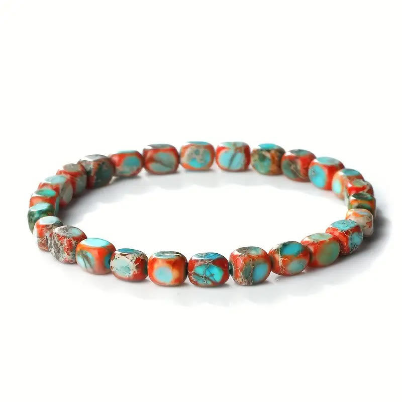 Buddha Stonesnatural Colorful Emperor Stone Oval Square Beads Anti-stress Bracelet - Orange Emperor Stone(Wrist Circumference: 15-17cm) - image 1