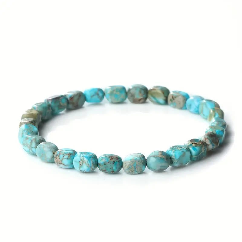 Buddha Stonesnatural Colorful Emperor Stone Oval Square Beads Anti-stress Bracelet - Light Blue Emperor Stone(Wrist Circumference: 15-17cm) - image 2