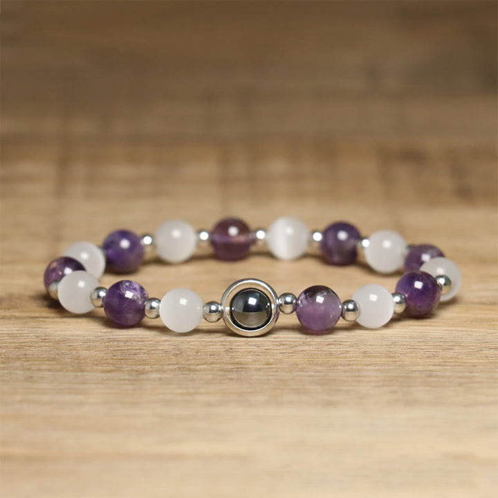 Buddha Stones Natural Amethyst White Cat's Eye Beads Balance Bracelet - Amethyst & White Cat's Eye(Wrist Circumference: 15-17cm) - image 1