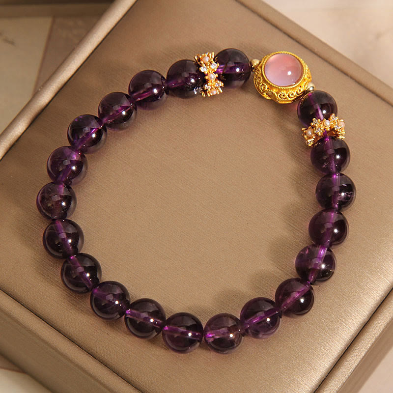 Buddha Stones Natural Amethyst Strawberry Quartz Beads Healing Bracelet - image 4