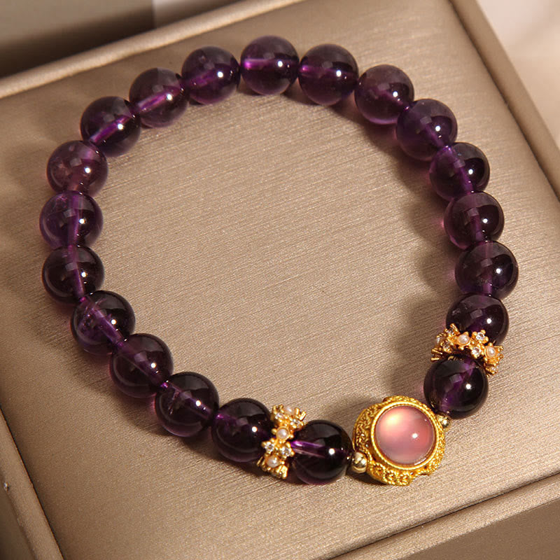 Buddha Stones Natural Amethyst Strawberry Quartz Beads Healing Bracelet - image 7