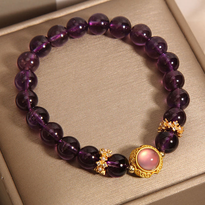 Buddha Stones Natural Amethyst Strawberry Quartz Beads Healing Bracelet - image 7