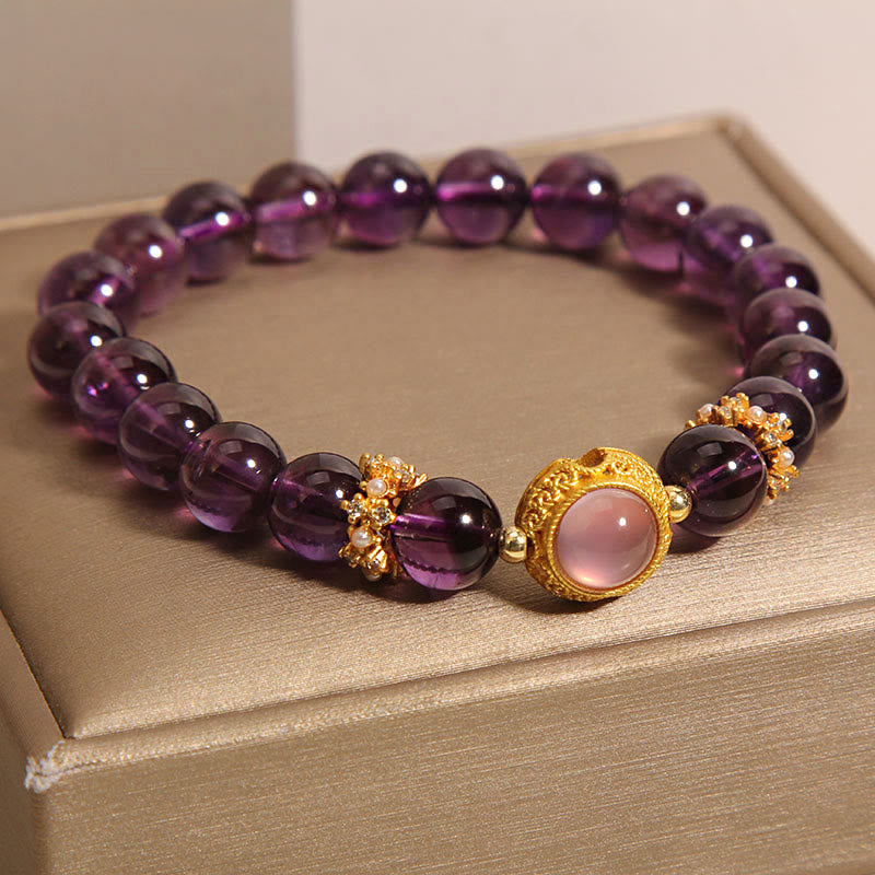Buddha Stones Natural Amethyst Strawberry Quartz Beads Healing Bracelet - image 3