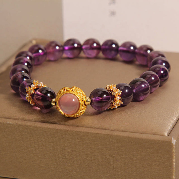 Buddha Stones Natural Amethyst Strawberry Quartz Beads Healing Bracelet - image 2