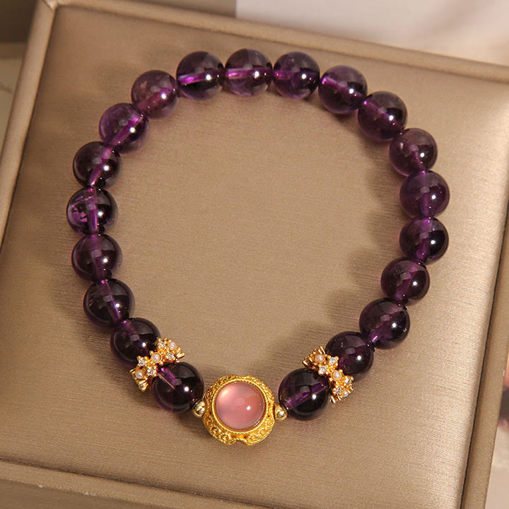 Buddha Stones Natural Amethyst Strawberry Quartz Beads Healing Bracelet - image 5