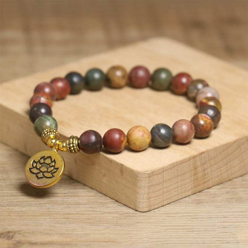 Buddha Stonesnatural Colorful Emperor Stone Lotus Pattern Anti-stress Bracelet - image 2