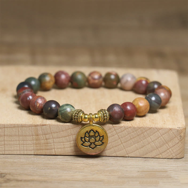Buddha Stonesnatural Colorful Emperor Stone Lotus Pattern Anti-stress Bracelet - Emperor Stone(Wrist Circumference: 15-17cm) - image 1