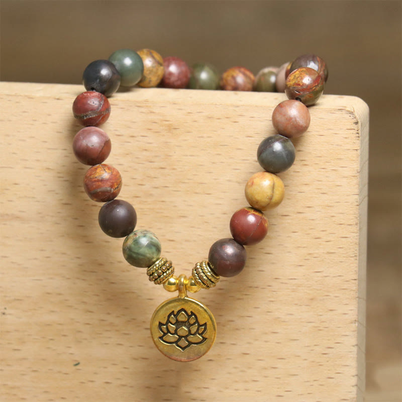 Buddha Stonesnatural Colorful Emperor Stone Lotus Pattern Anti-stress Bracelet - image 8