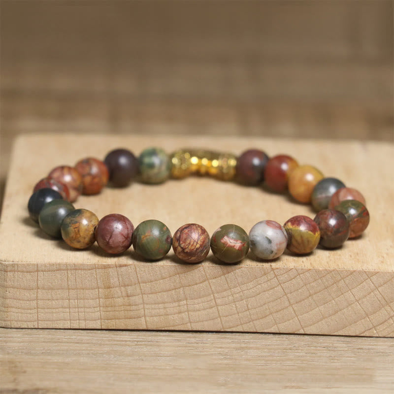 Buddha Stonesnatural Colorful Emperor Stone Lotus Pattern Anti-stress Bracelet - image 5