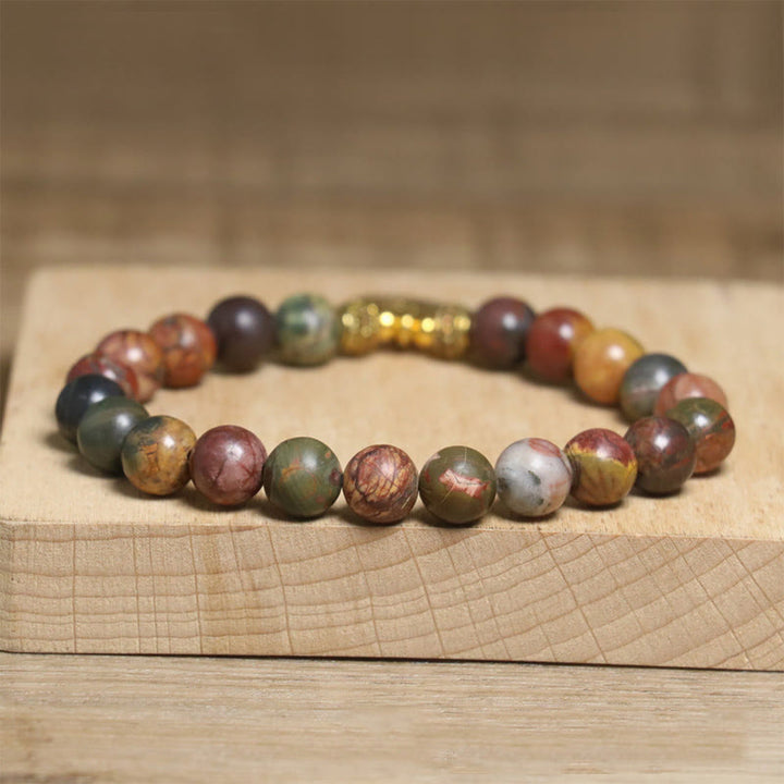 Buddha Stonesnatural Colorful Emperor Stone Lotus Pattern Anti-stress Bracelet - image 5