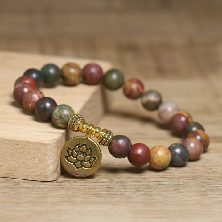 Buddha Stonesnatural Colorful Emperor Stone Lotus Pattern Anti-stress Bracelet - image 3