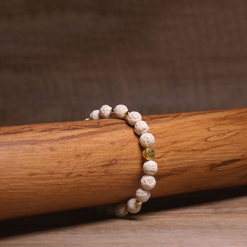 Buddha Stones Whitelava Rock Om Symbol Healing Calm Bracelet - image 3